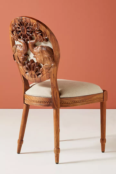 Handcarved Elephant Dining Chair Carving Elegant Motif