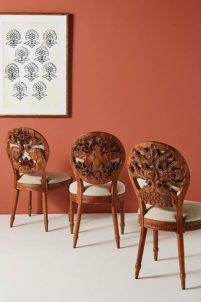 Handcarved Elephant Dining Chair Carving Elegant Motif