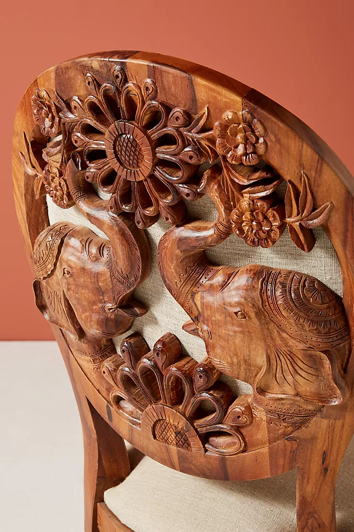 Handcarved Elephant Dining Chair Carving Elegant Motif