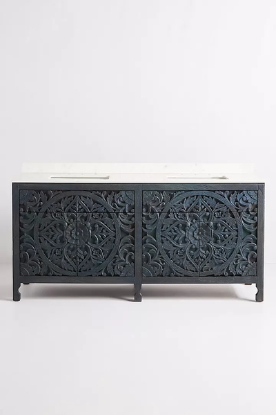 Handcarved Lombok Double Bathroom Vanity Carving Cutout Bathroom Cabinet
