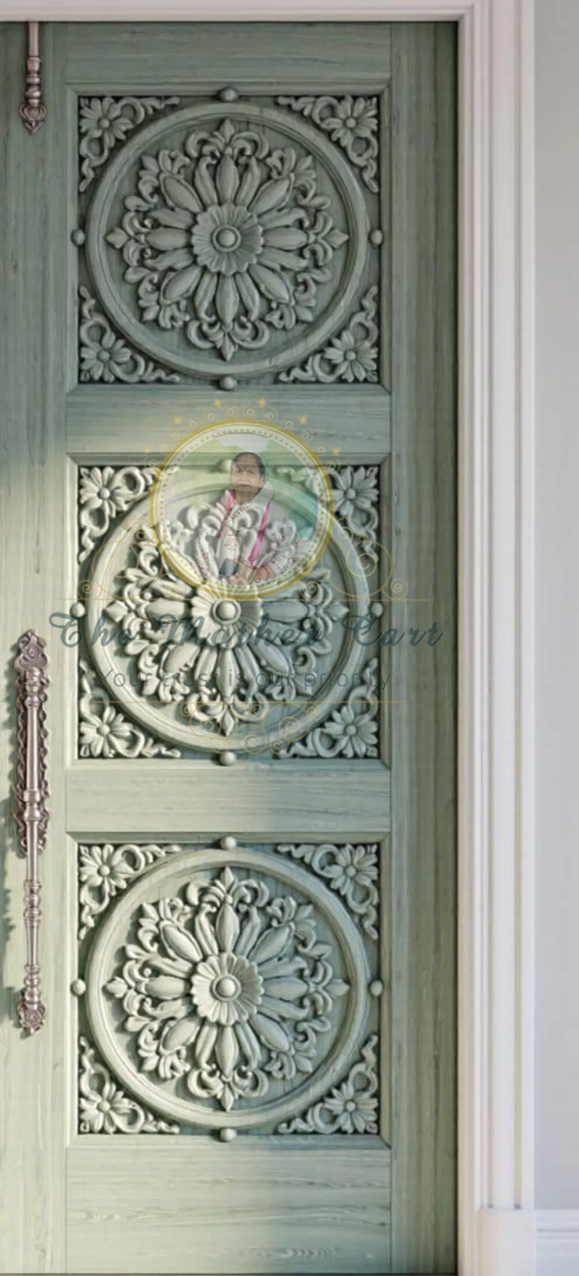 Handcarved Wooden Door | Green Floral Medallion Interior, Single, Pocket, Barn, French, Panel,  Double, Sliding, Pocket & Temple Door Interior & Exterior, Homes, Villas & Office