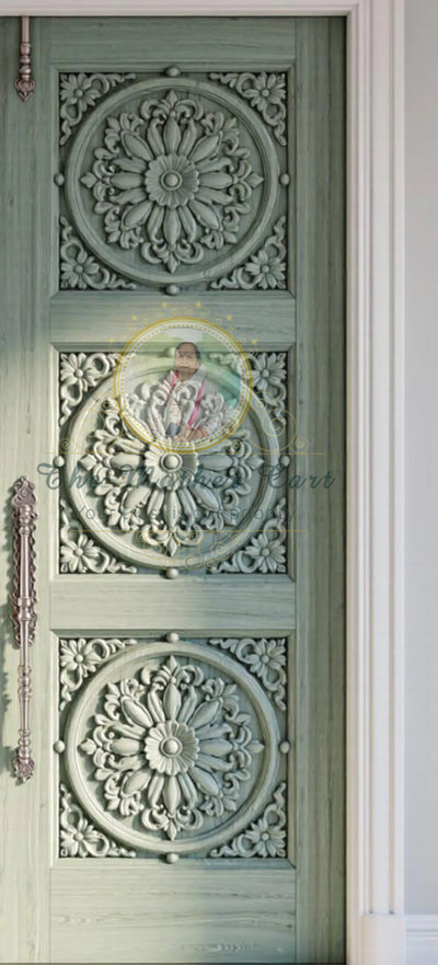 Handcarved Wooden Door | Green Floral Medallion Interior, Single, Pocket, Barn, French, Panel,  Double, Sliding, Pocket & Temple Door Interior & Exterior, Homes, Villas & Office