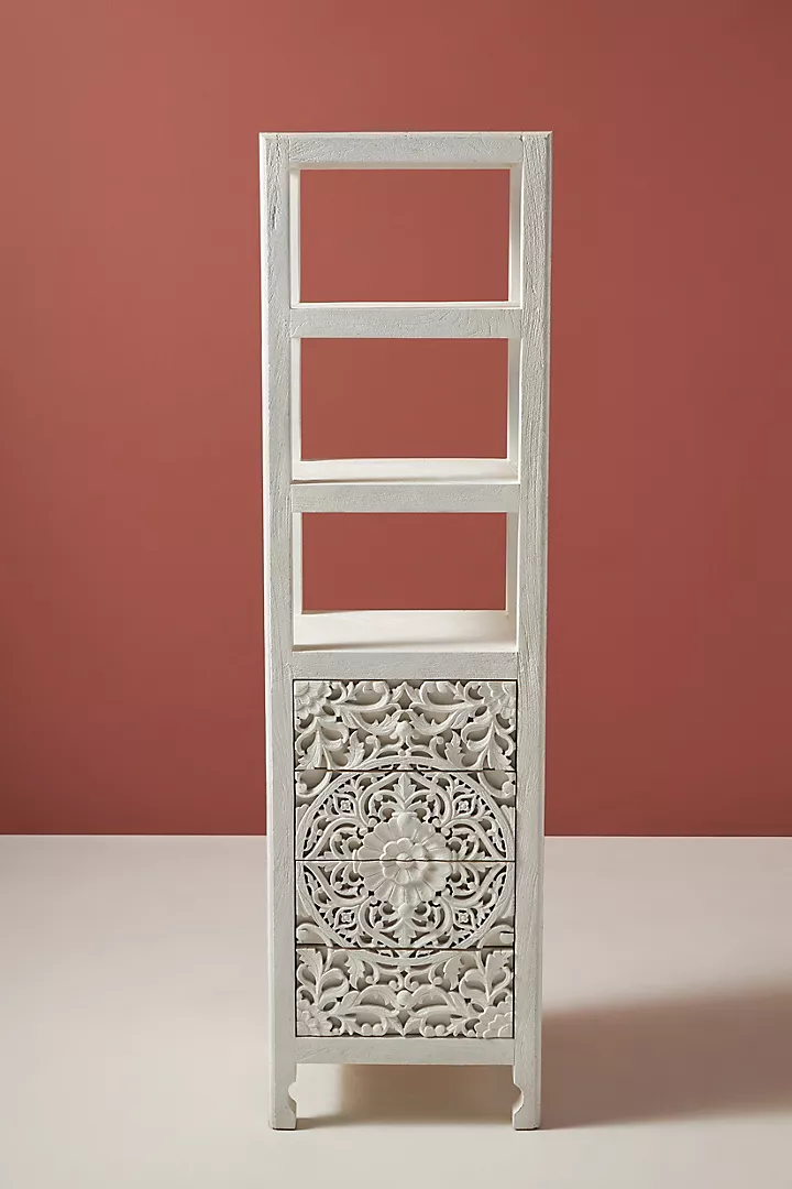 Handcarved Lombok Storage Cabinet Carving Furniture White