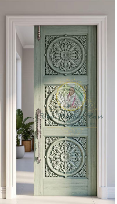 Handcarved Wooden Door | Green Floral Medallion Interior, Single, Pocket, Barn, French, Panel,  Double, Sliding, Pocket & Temple Door Interior & Exterior, Homes, Villas & Office