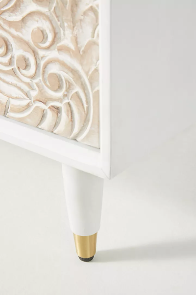 Hand-Carved Wooden Gulliver Dresser – 6-Drawer White Floral Storage Sideboard Beautifully