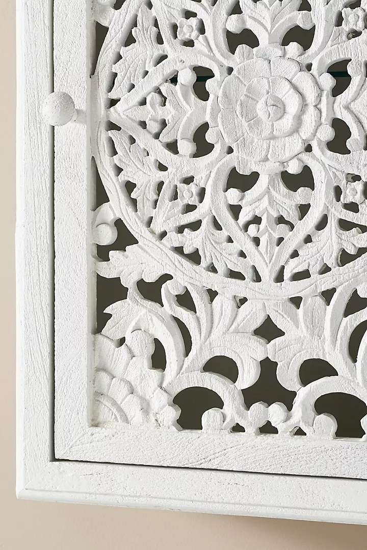 Handcarved Lombok Single Bath Cabinet Carving White Furniture