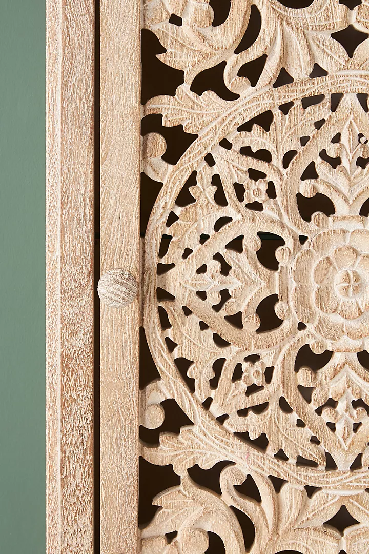 Handcarved Lombok Single Bath Cabinet Carving White-washed Furniture