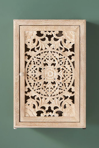 Handcarved Lombok Single Bath Cabinet Carving White-washed Furniture