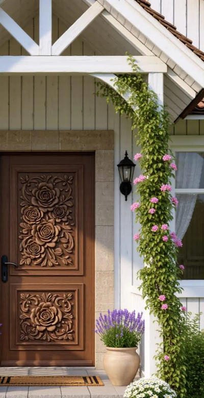 Handcarved Wooden Door | Floral Rose Mandala Interior, Single, Pocket, Barn, French, Panel,  Double, Sliding, Pocket & Temple Door Interior & Exterior, Homes, Villas & Office
