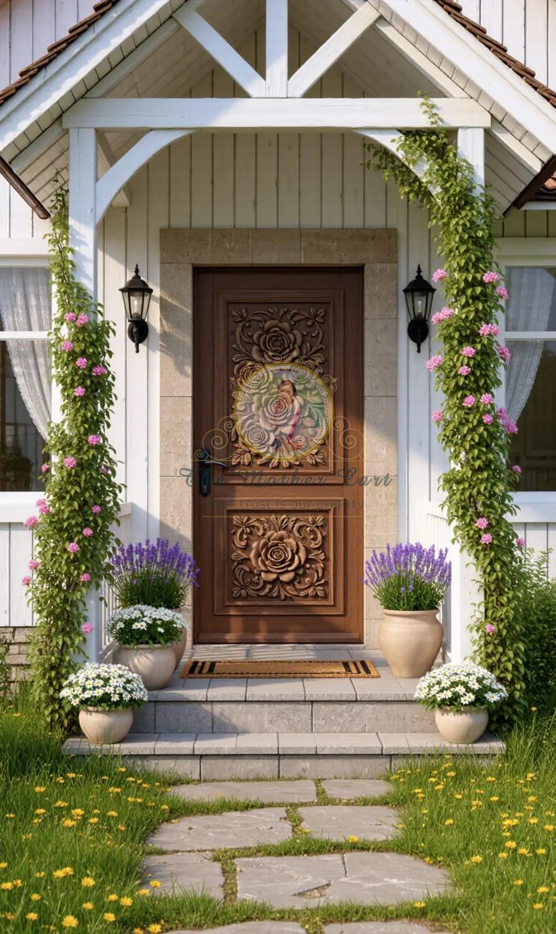 Handcarved Wooden Door | Floral Rose Mandala Interior, Single, Pocket, Barn, French, Panel,  Double, Sliding, Pocket & Temple Door Interior & Exterior, Homes, Villas & Office