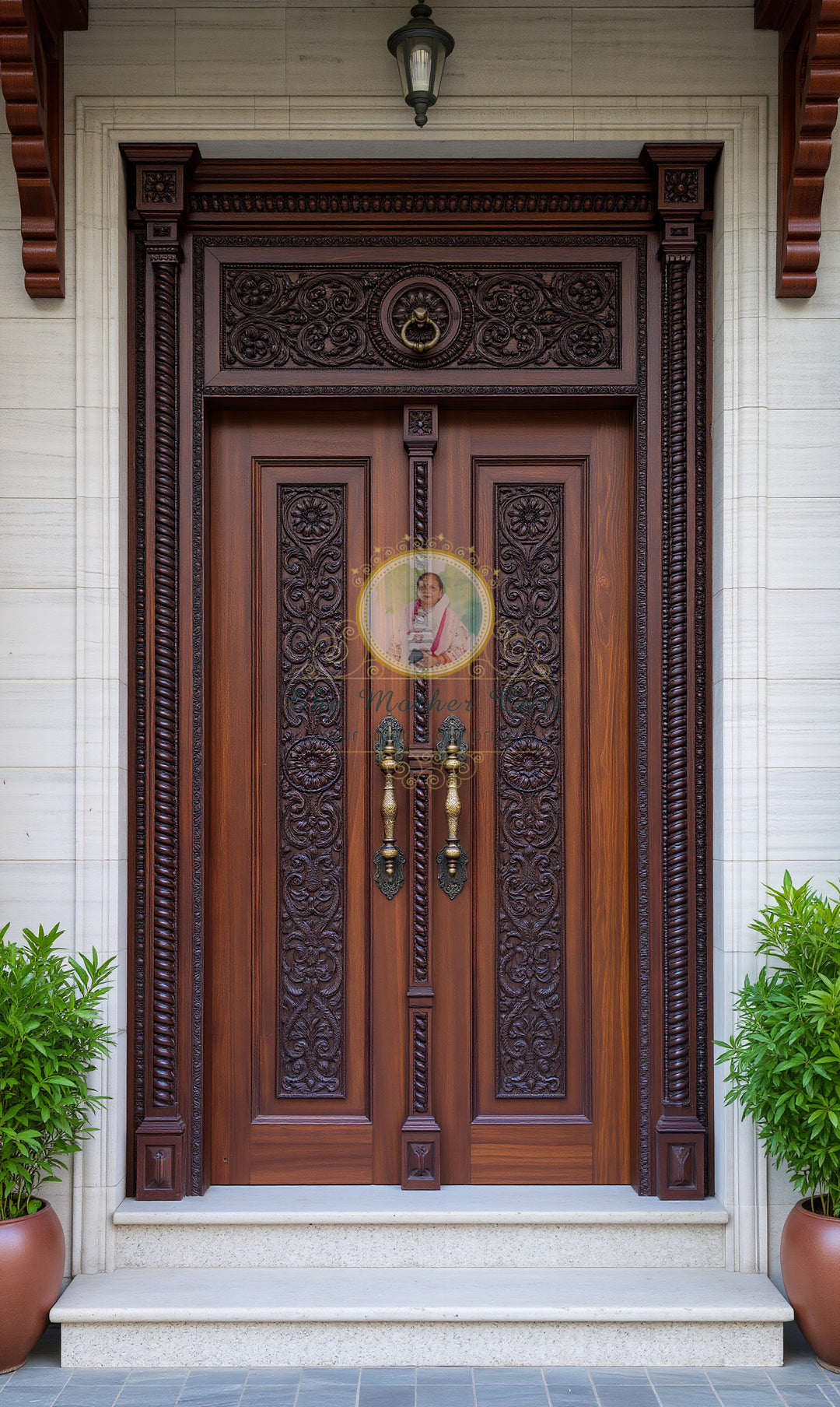 Royal Hand Carved Wooden Double Door with Ornate Frame | Solid Wood Main Entrance Door | Luxury Traditional Front Door | Custom Size