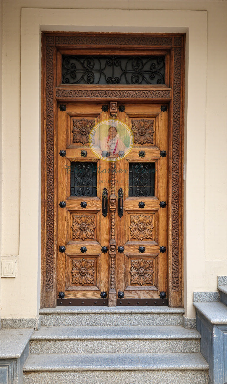 Traditional Hand Carved Wooden Double Door with Iron Jali | Solid Wood Main Entrance Door | Floral Panel Design | Custom Size