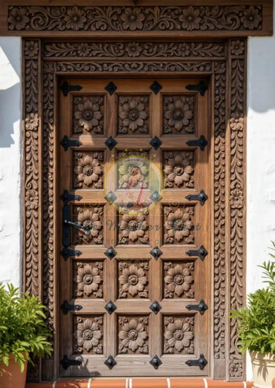 Handcarved Wooden Door | Traditional Floral Interior, Single, Pocket, Barn, French, Panel,  Double, Sliding, Pocket & Temple Door Interior & Exterior, Homes, Villas & Office