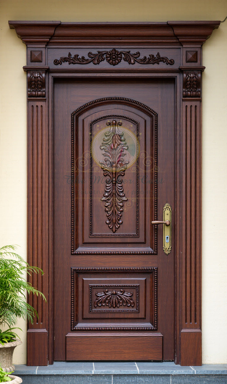Hand Carved Solid Wood Main Door with Arch Panel | Luxury Wooden Front Entrance Door | Custom Size