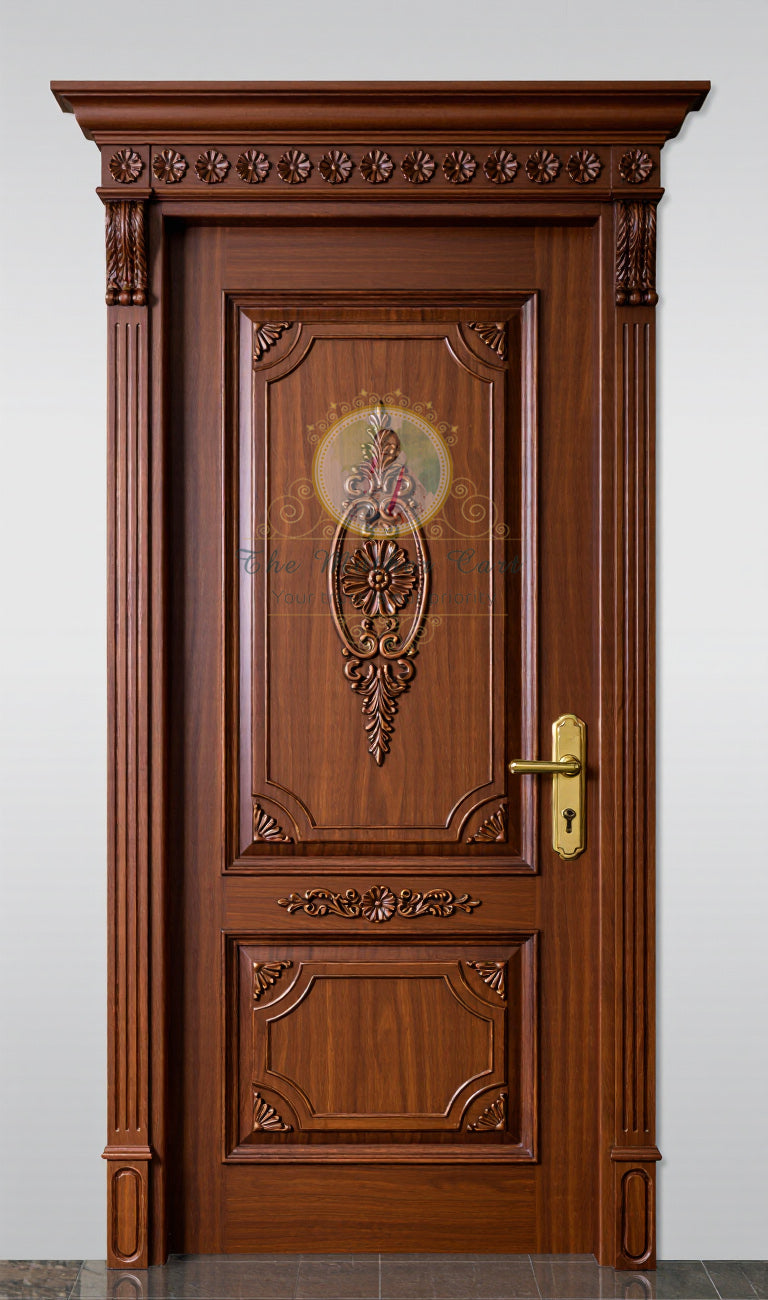 Classic Hand Carved Solid Wood Main Door with Floral Motif | Luxury Wooden Entry Door | Custom Size