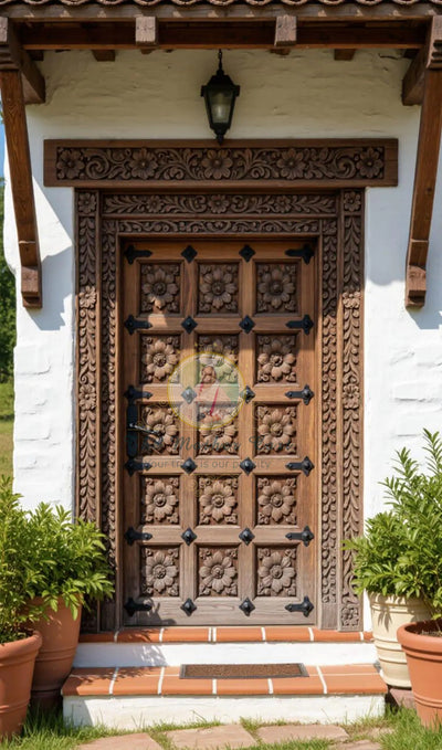Handcarved Wooden Door | Traditional Floral Interior, Single, Pocket, Barn, French, Panel,  Double, Sliding, Pocket & Temple Door Interior & Exterior, Homes, Villas & Office