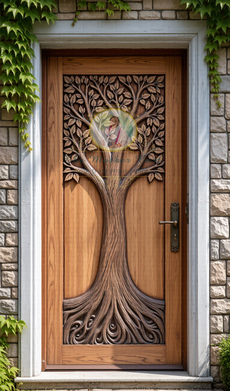 Tree of Life Hand Carved Wooden Door | Solid Wood 3D Tree Design | Custom Main Entrance Door