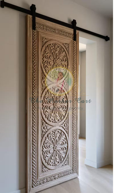 Handcarved Wooden Door | Mandala Floral Interior, Single, Pocket, Barn, French, Panel,  Double, Sliding, Pocket & Temple Door Interior & Exterior, Homes, Villas & Office