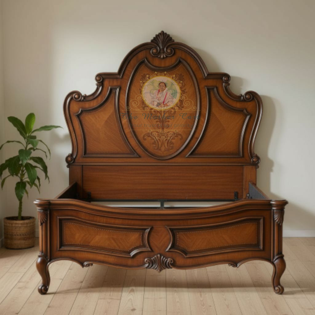 Luxury Hand-Carved Solid Wood Bed with Ornate Curved Headboard | Classic European Style Wooden Bed | Premium Traditional Bedroom Furniture – Custom Size &amp; Finish