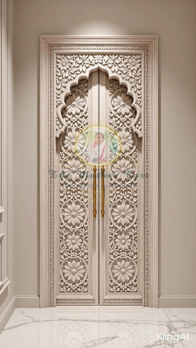 Handcarved Wooden Door | Whitewash Floral Interior, Single, Pocket, Barn, French, Panel,  Double, Sliding, Pocket & Temple Door Interior & Exterior, Homes, Villas & Office