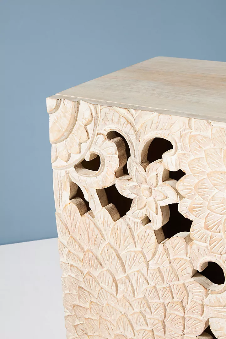 Handcarved Lotus Entryway Indoor Cabinet Lotus Flowers Carving Sideboard