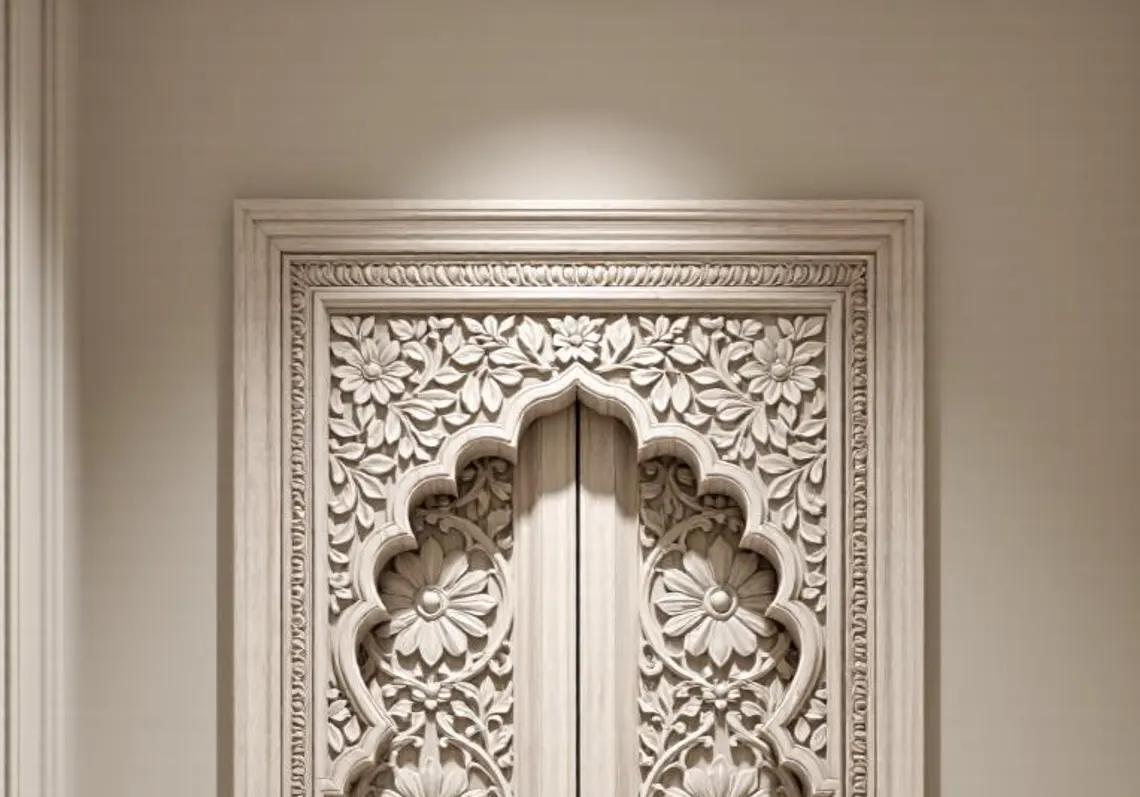 Handcarved Wooden Door | Whitewash Floral Interior, Single, Pocket, Barn, French, Panel,  Double, Sliding, Pocket & Temple Door Interior & Exterior, Homes, Villas & Office