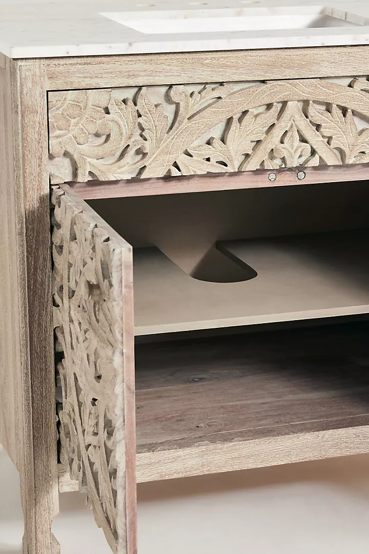 Handcarved Lombok Single Bathroom Vanity carving Inspired cutouts