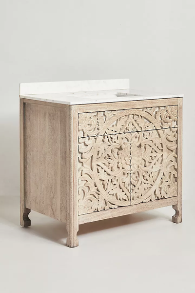 Handcarved Lombok Single Bathroom Vanity carving Inspired cutouts