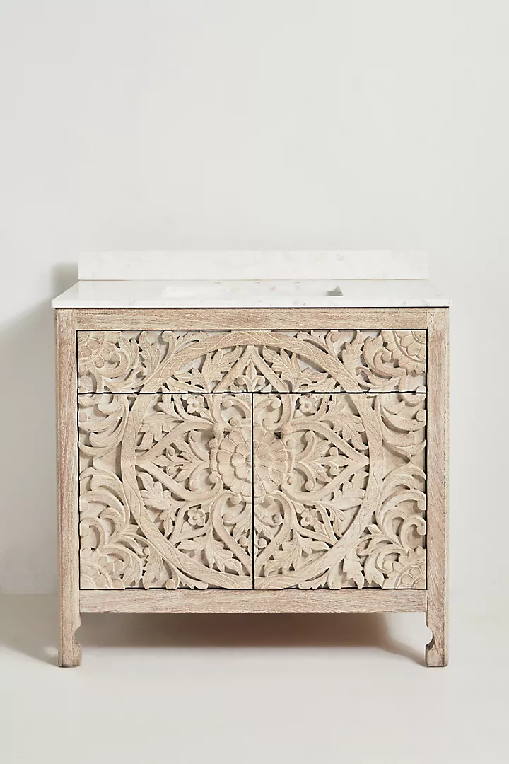 Handcarved Lombok Single Bathroom Vanity carving Inspired cutouts