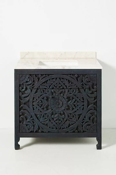 Handcarved Lombok Single Bathroom Vanity carving Inspired cutouts
