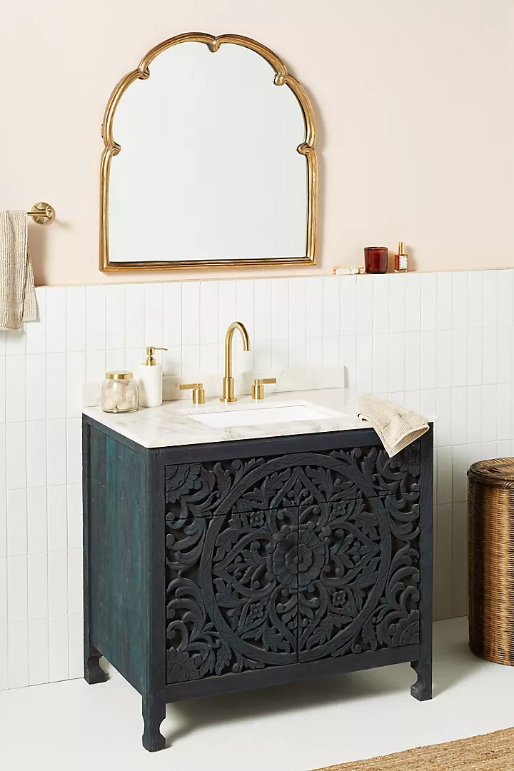 Handcarved Gulliver Single Powder Carving Bathroom Vanity