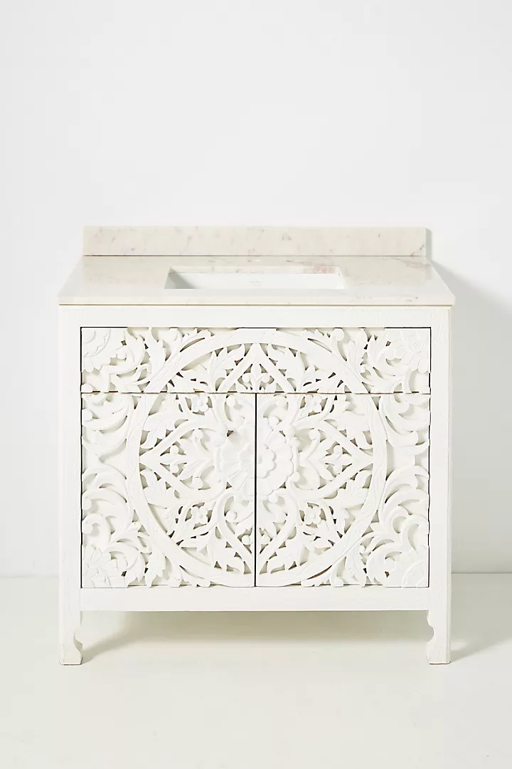 Handcarved Lombok Single Bathroom Vanity carving Inspired cutouts