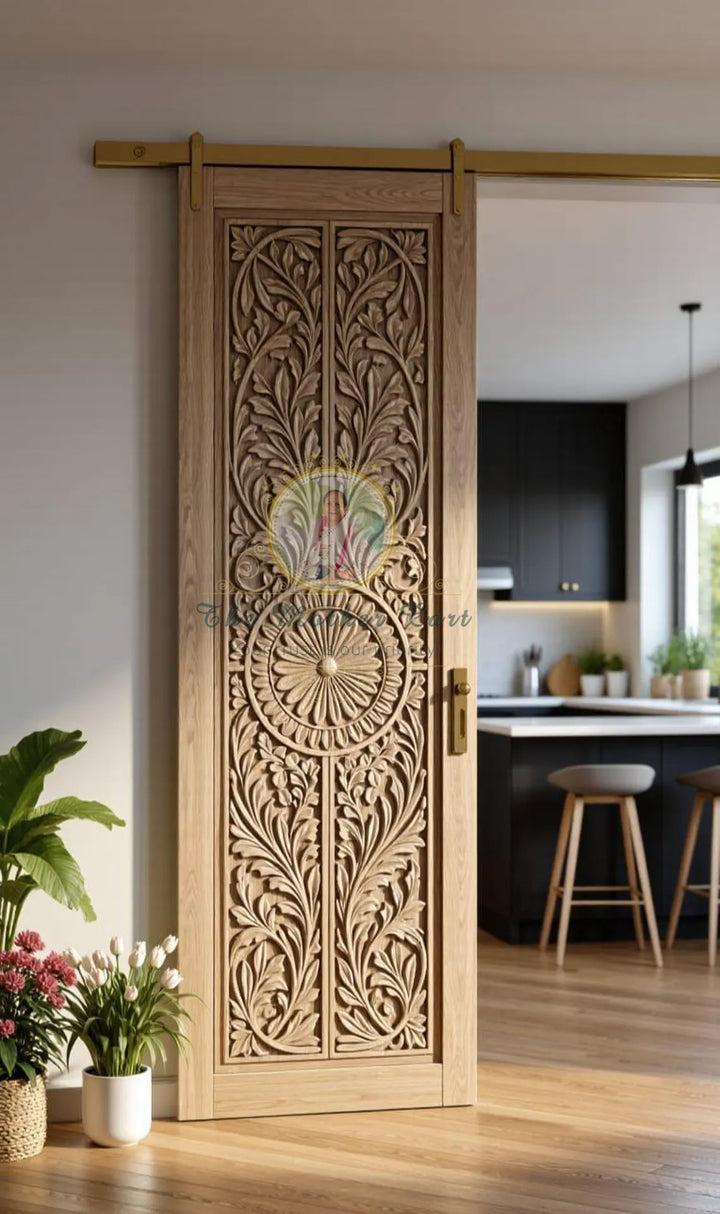 Handcarved Wooden Door | Handcrafted Luxury Floral Mandala Wooden Carved Interior, Single, Pocket, Barn, French, Panel,  Double, Sliding, Pocket &amp; Temple Door Interior &amp; Exterior, Homes, Villas &amp; Office
