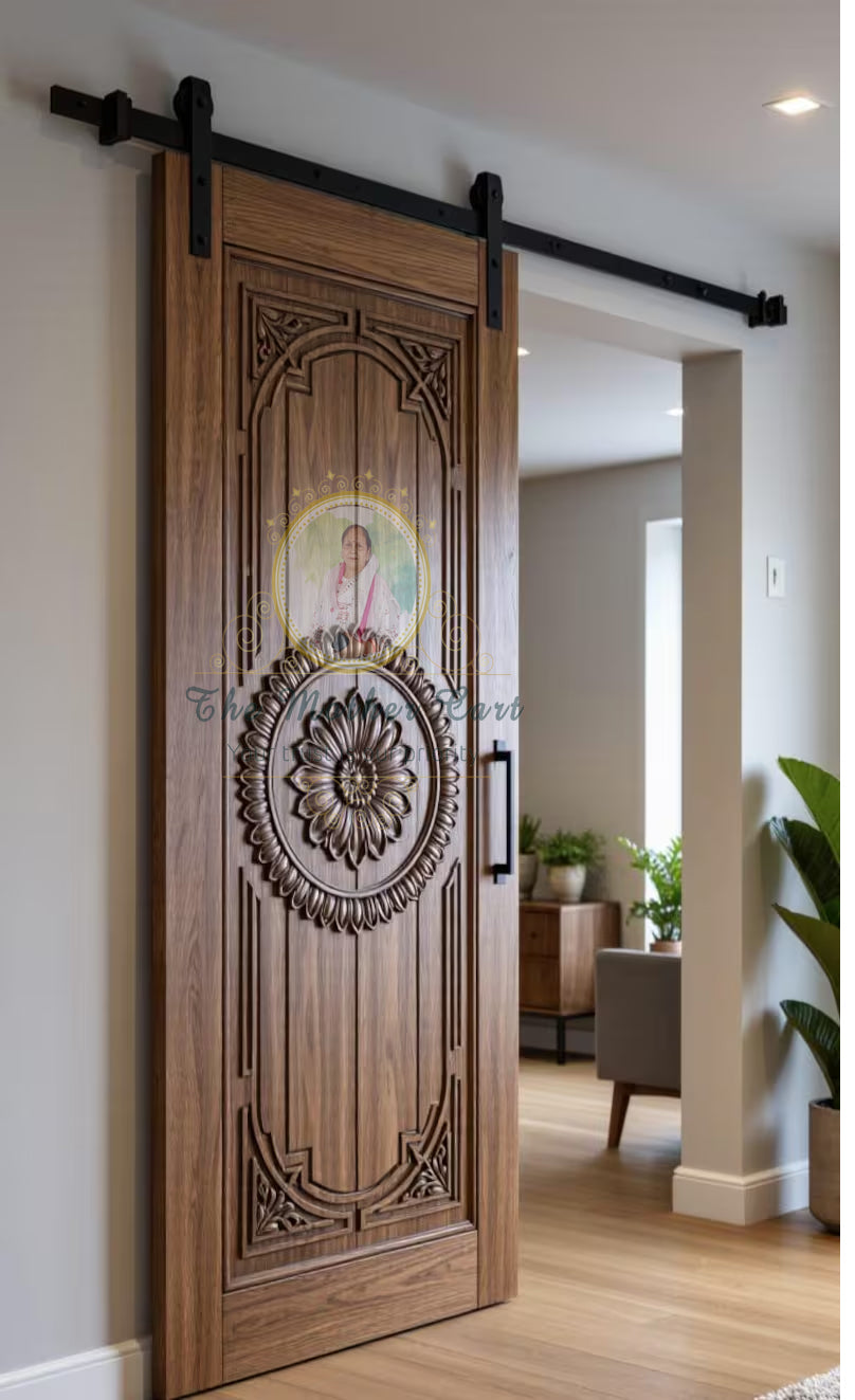 Handcarved Wooden Door | Handcrafted Central Floral Wooden Carved Interior, Single, Pocket, Barn, French, Panel,  Double, Sliding, Pocket & Temple Door Interior & Exterior, Homes, Villas & Office