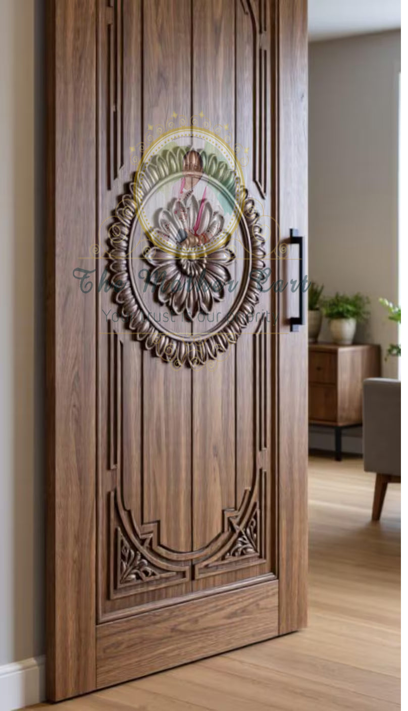 Handcarved Wooden Door | Handcrafted Central Floral Wooden Carved Interior, Single, Pocket, Barn, French, Panel,  Double, Sliding, Pocket & Temple Door Interior & Exterior, Homes, Villas & Office