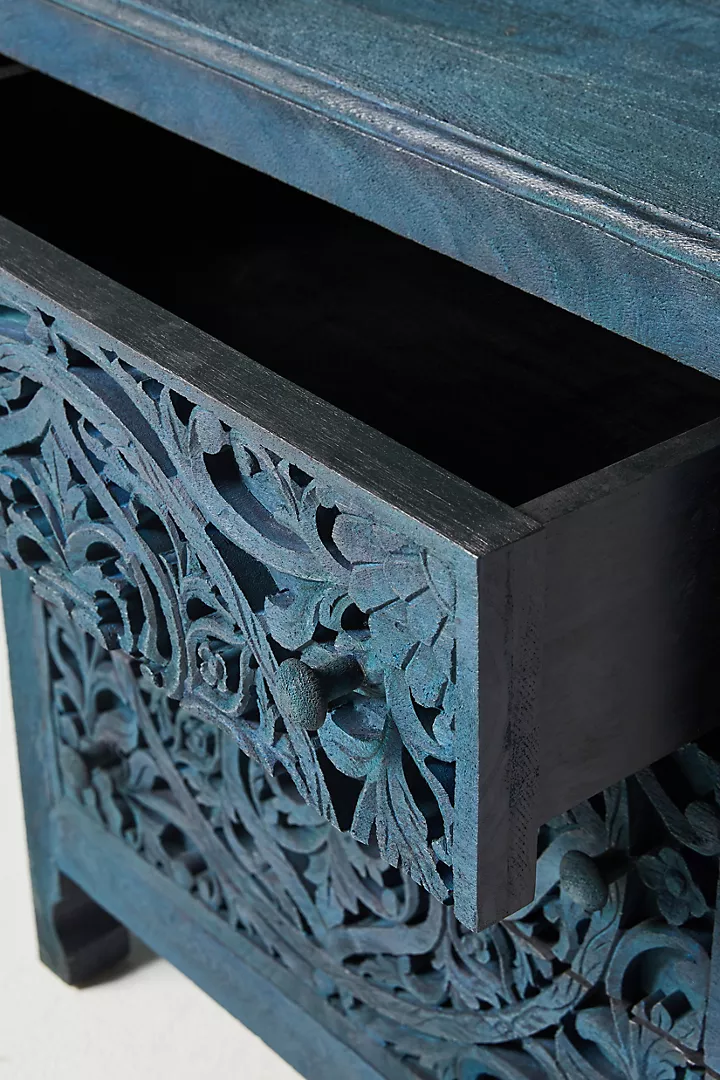 HandCarved Lombok Nightstand Inspired Carving Cutouts Storage Space Bedroom
