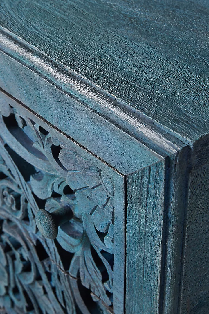HandCarved Lombok Nightstand Inspired Carving Cutouts Storage Space Bedroom