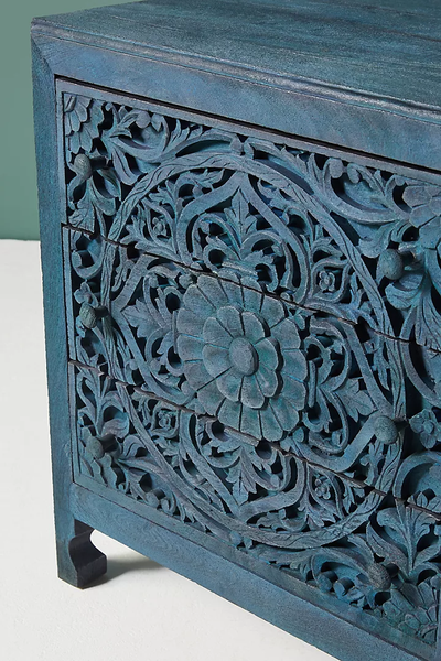 HandCarved Lombok Nightstand Inspired Carving Cutouts Storage Space Bedroom