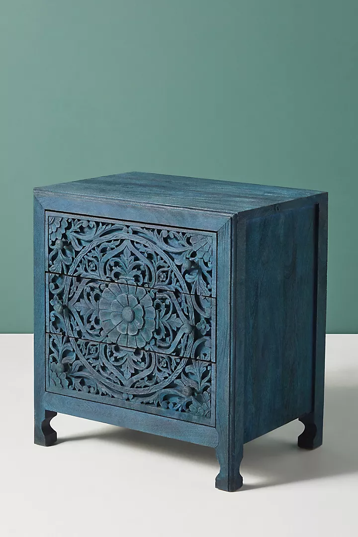 HandCarved Lombok Nightstand Inspired Carving Cutouts Storage Space Bedroom