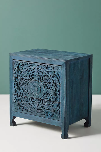 HandCarved Lombok Nightstand Inspired Carving Cutouts Storage Space Bedroom