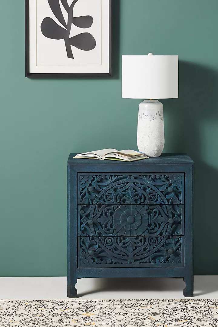 HandCarved Lombok Nightstand Inspired Carving Cutouts Storage Space Bedroom