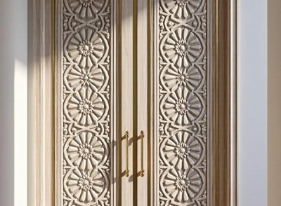 Handcarved Wooden Door | Handcrafted Cream Whitewash Finish Floral Panel Carved Interior, Single, Pocket, Barn, French, Panel,  Double, Sliding, Pocket & Temple Door Interior & Exterior, Homes, Villas & Office