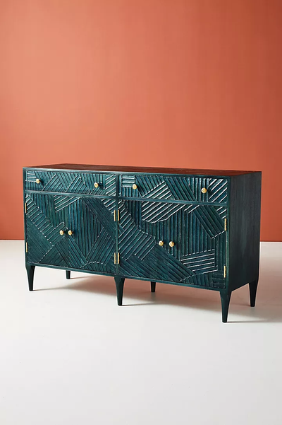 Handcarved Paje Buffet Carving Cabinet crisscross Pattern Drawer Storage
