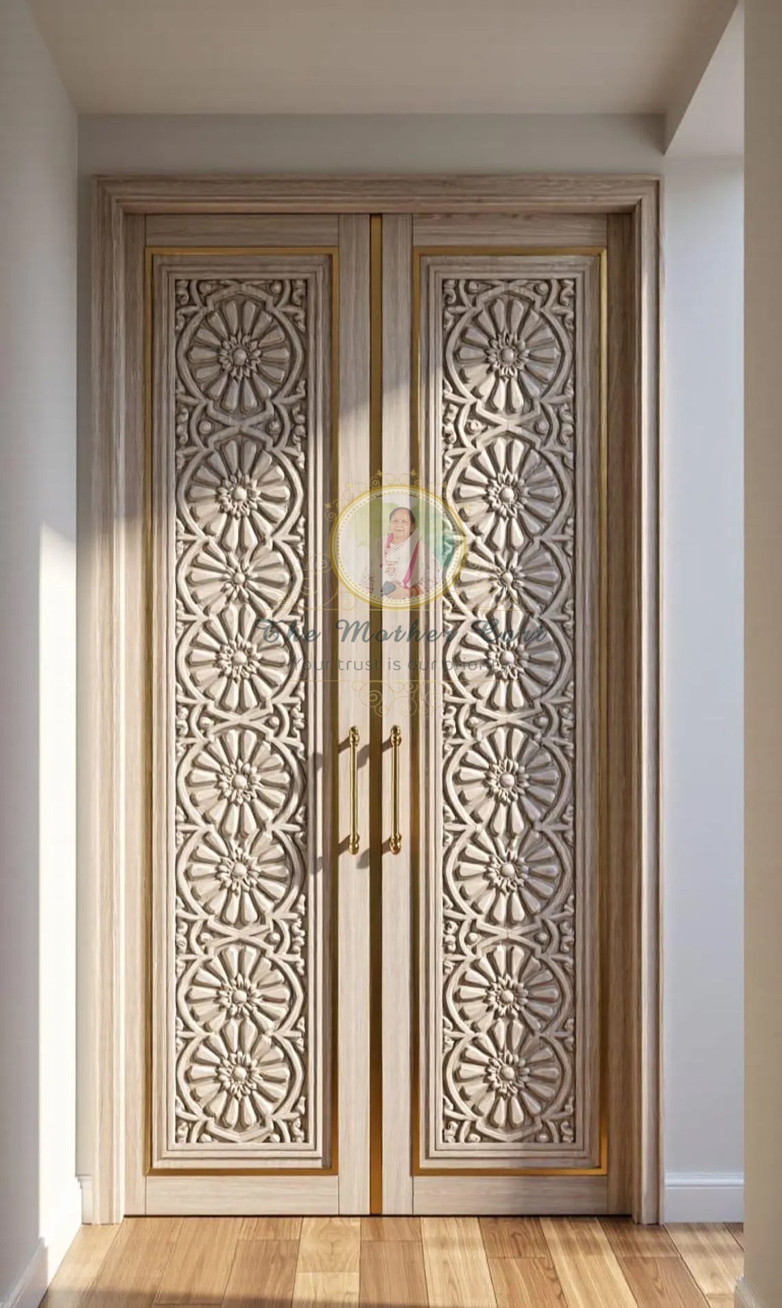 Handcarved Wooden Door | Handcrafted Cream Whitewash Finish Floral Panel Carved Interior, Single, Pocket, Barn, French, Panel,  Double, Sliding, Pocket & Temple Door Interior & Exterior, Homes, Villas & Office