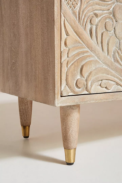 Handcarved Gulliver Media Console Carving Cabinet Classic, White-washed Bohemian-inflected