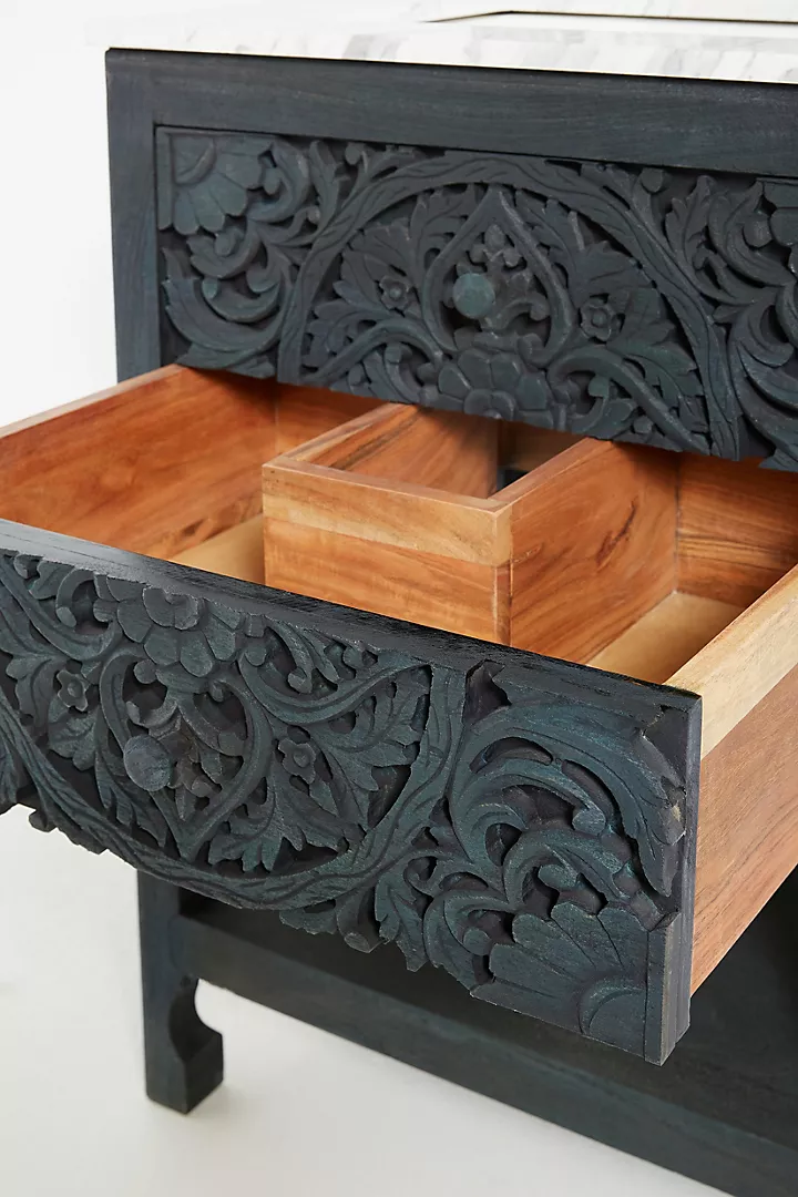 Handcarved Lombok Powder Bathroom Carving Single Vanity