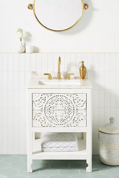 Handcarved Lombok Powder Bathroom Carving Single Vanity