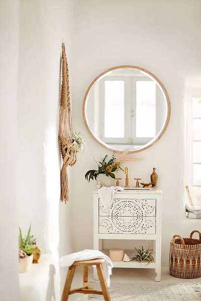 Handcarved Lombok Powder Bathroom Carving Single Vanity