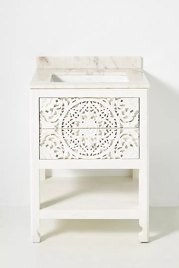 Handcarved Lombok Powder Bathroom Carving Single Vanity