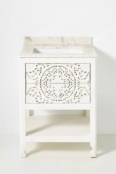 Handcarved Lombok Powder Bathroom Carving Single Vanity